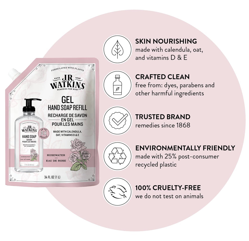 Refill pouch shown with packaging beside a fresh bottle in a clean setting.