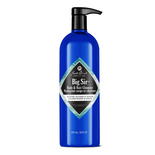 Jack Black Big Sir bottle front—rugged design and dual-action cleanse for body and hair.
