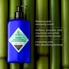 Earthy scent of JackZen Renewing Body Lotion with sage violet black pepper notes