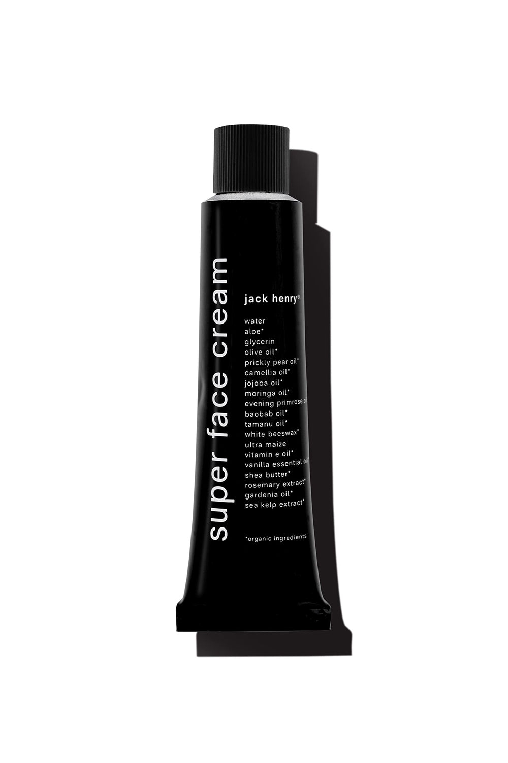 Jack Henry Super Face Cream bottle highlights lightweight hydration for daily use.