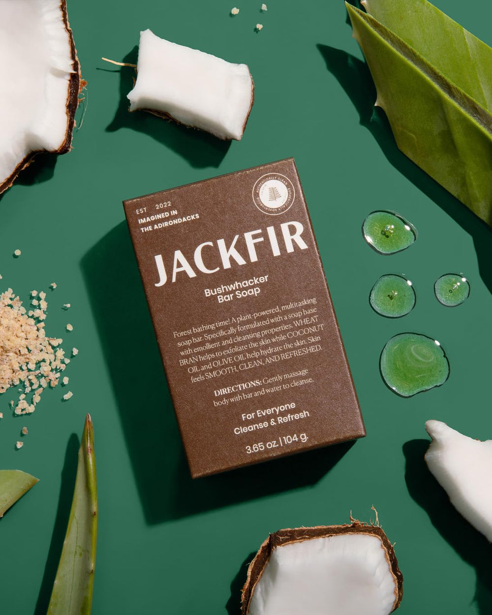 Jackfir Bushwhacker bar soap featuring coconut and olive oils for moisturized skin