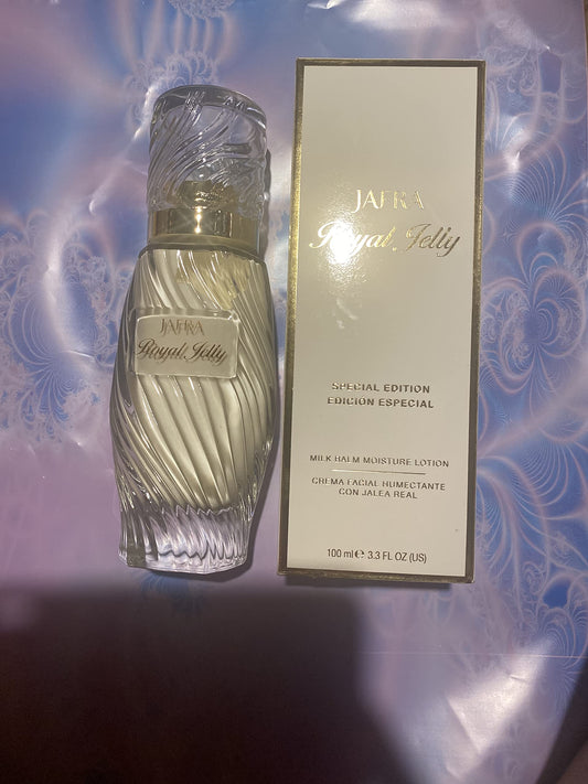 JAFRA Royal Jelly Milk Balm Advanced outer-pack; premium hydration and generous 3.3 oz size.