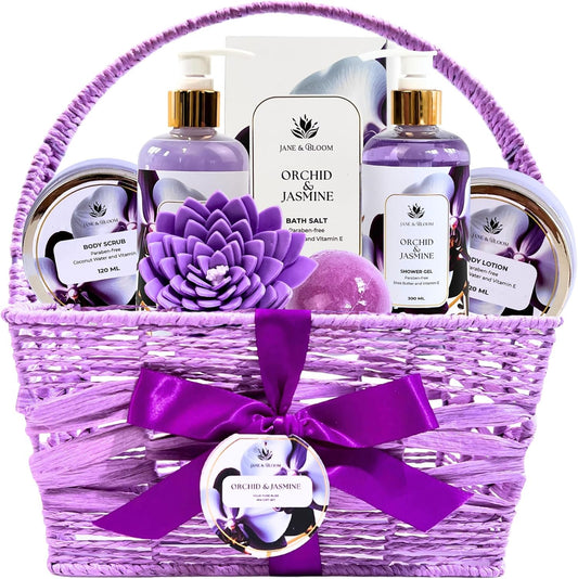 Jane & Bloom Orchid Jasmine Gift Basket for a calming at-home spa ritual