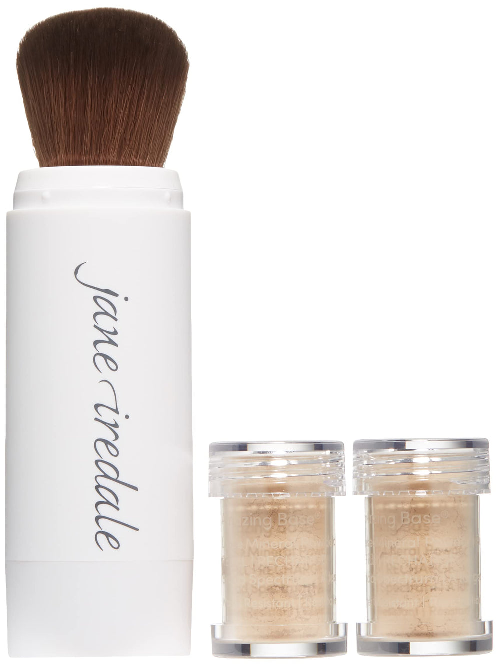 Two recyclable refills included with Jane Iredale Amazing Base Refillable Brush.