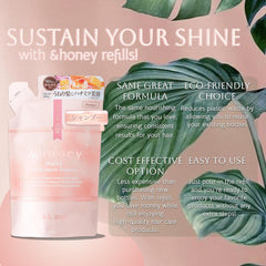 Japanese brand Honey Melty Moist Repair refill pouch emphasizes eco-friendly option for nourishing hair.