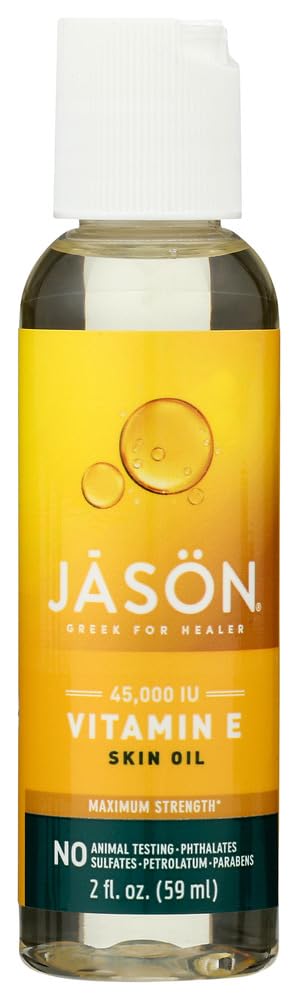 Jason Vitamin E Oil 45,000 I.U. bottle for intense hydration and skin nourishment.