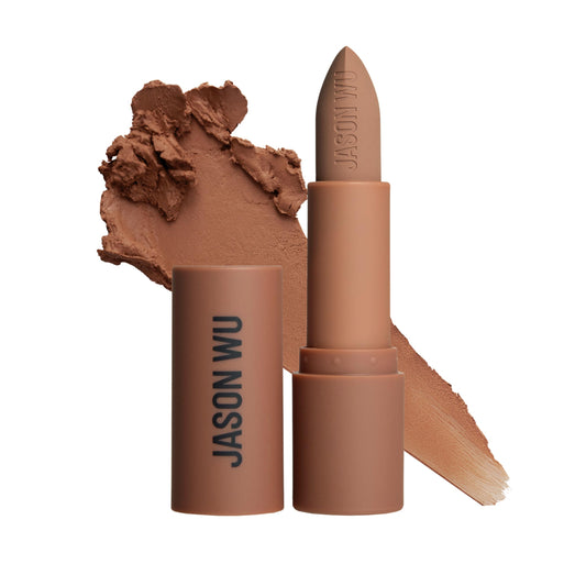 Jason Wu Hot Fluff Biscotti lip color swatch on arm, matte finish