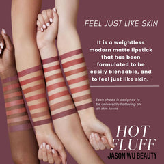 Jason Wu Hot Fluff monochrome look demonstrates versatile 3-in-1 formula across lips, cheeks, eyes.