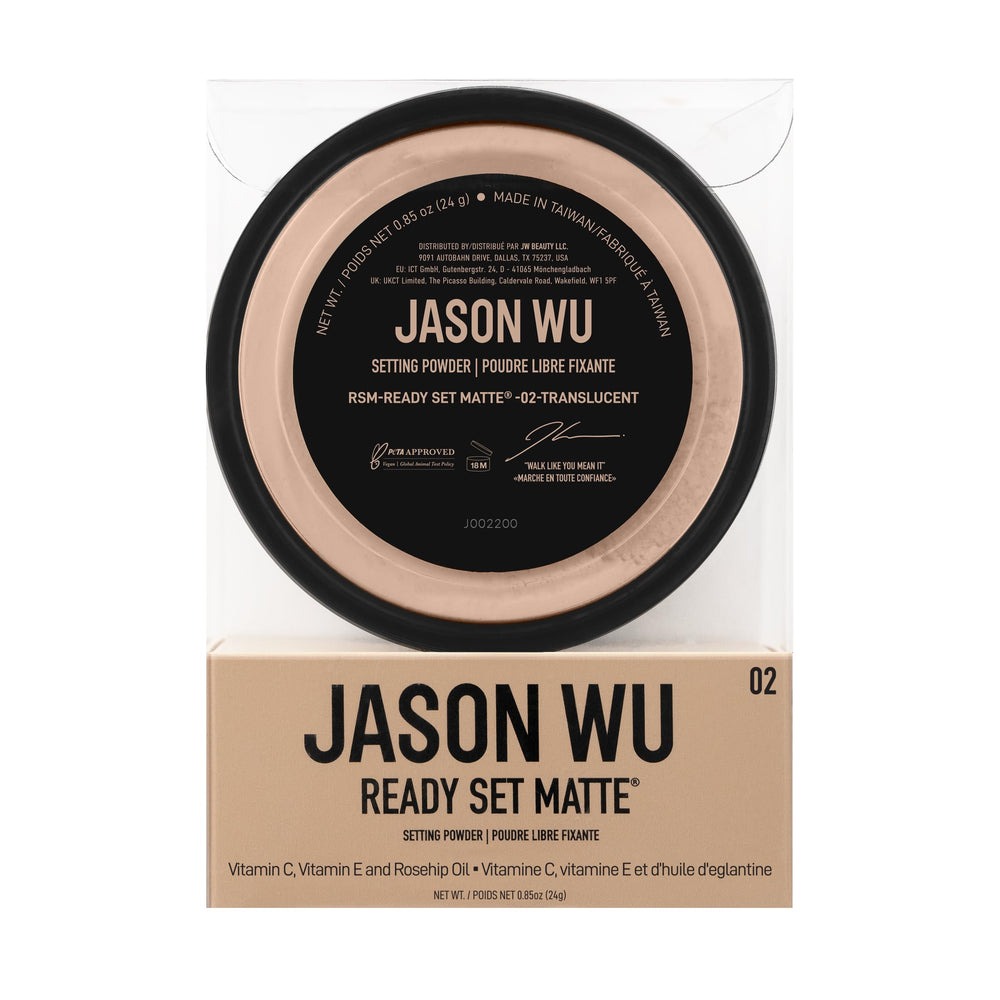 Jason Wu Ready Set Matte translucent powder in a jar for a shine-free finish
