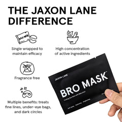 JAXON LANE Bro Mask under-eye patches in a man's grooming routine.