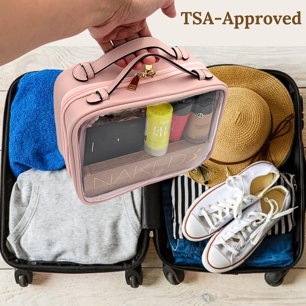 JAZD Clear Makeup Bag Pink TSA compliant for liquids and gels at security