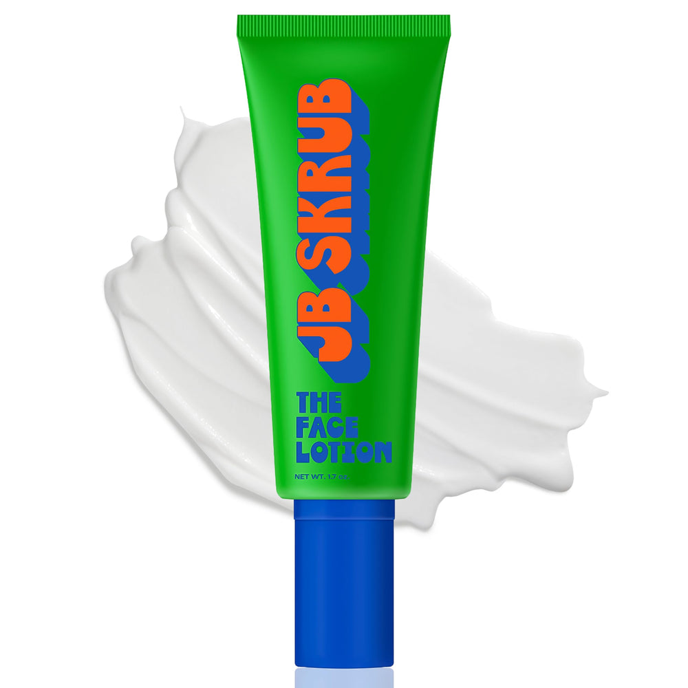 JB SKRUB The Face Lotion bottle highlighting fragrance-free hydration for youth