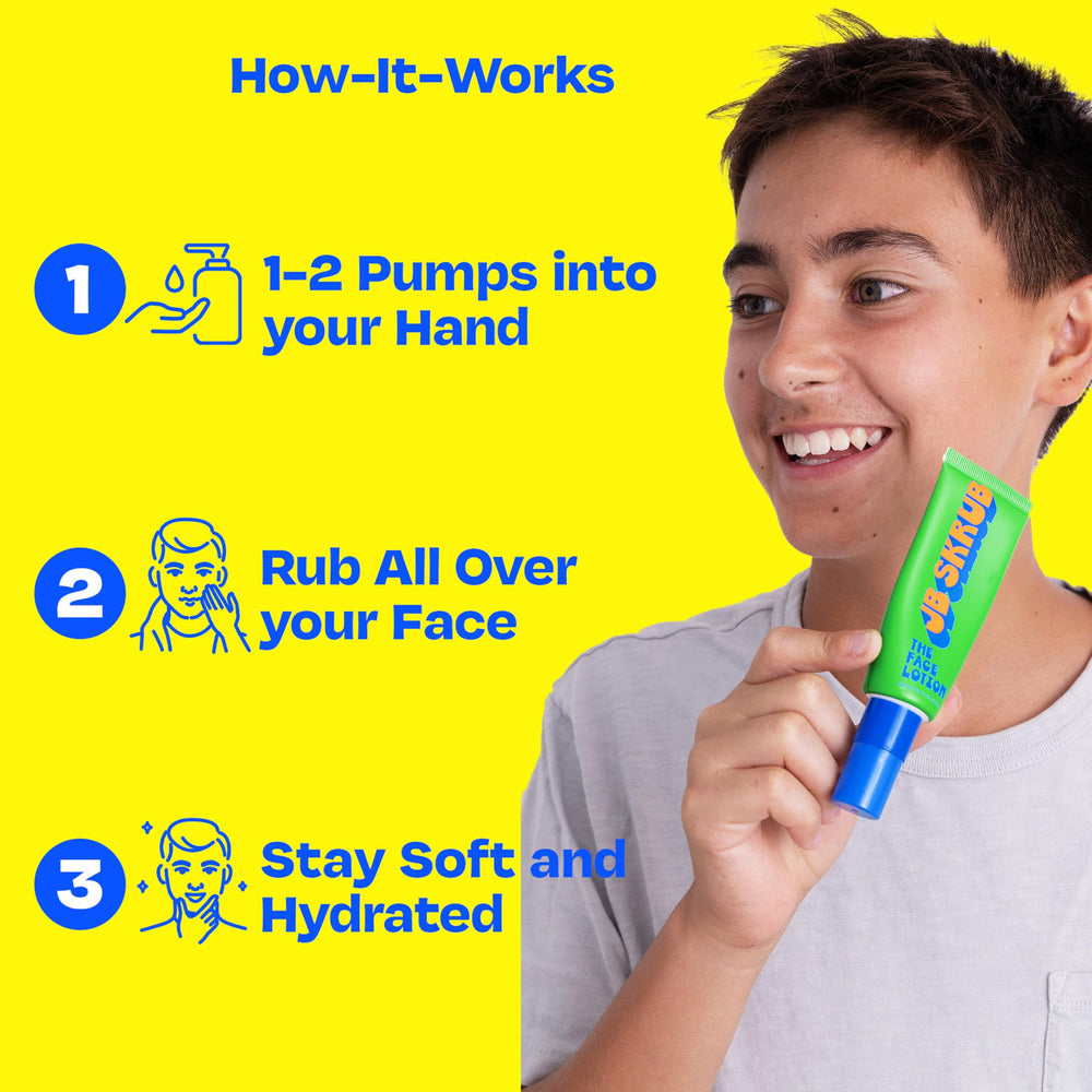 JB SKRUB fragrance-free formula for sensitive skin in kids and teens