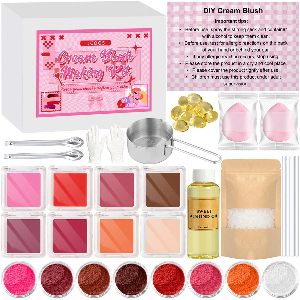 JCOOS DIY Blush Kit packaging showing complete at-home makeup crafting set.