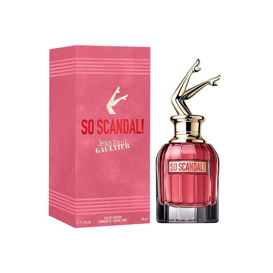 Jean Paul Gaultier So Scandal bottle highlights orange blossom top note for a bright opening.