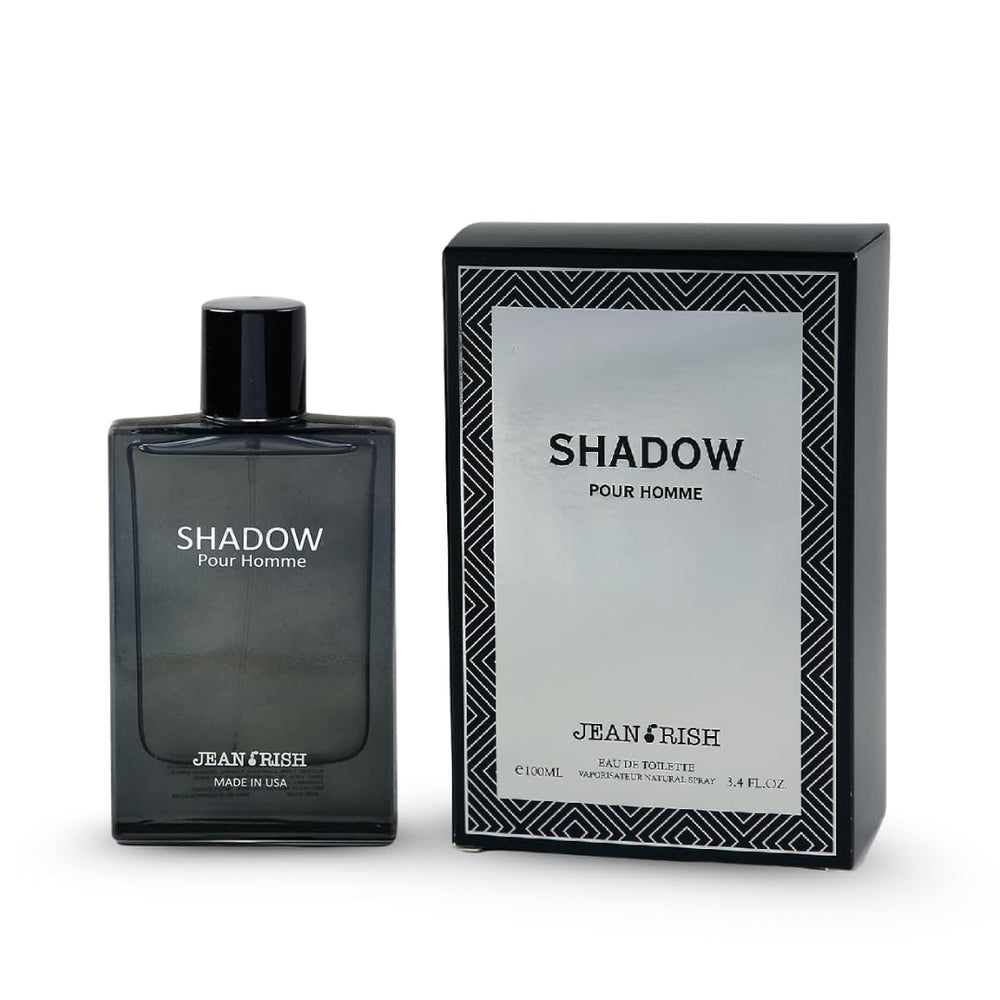 Jean Rish Shadow Pour Homme bottle front view highlights sleek design for daily wear