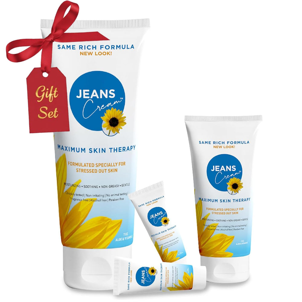 Jeans Cream gift-set four-pack for home and travel care.