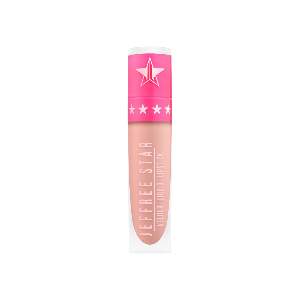 Jeffree Star Velour Lipstick I’m Nude swatches on skin demonstrate even color.