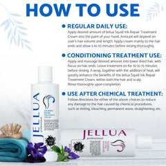 Close-up of Jellua Squid Ink Repair Cream on hair showing elasticity boost