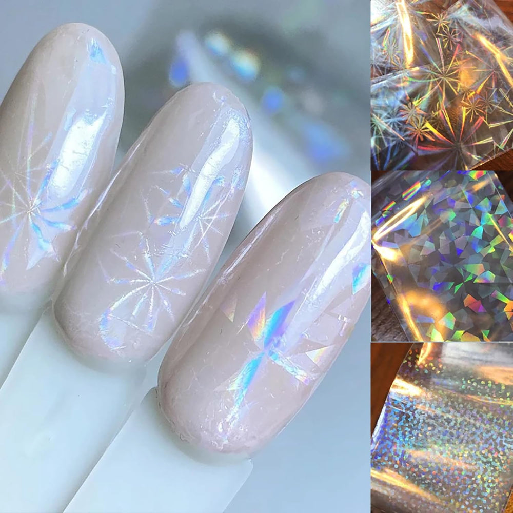 JERCLITY Aurora iridescent nail art foil wrap on a manicured nail