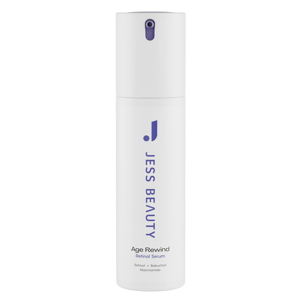 JESS BEAUTY Age Rewind retinol cream jar shows rich texture for nightly use.