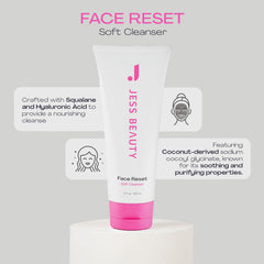 Jess Beauty Face Reset Cleanser pump bottle enables easy, controlled dispensing.