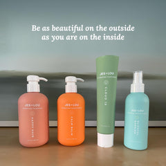 Brand packaging of Jess & Lou natural ingredients shampoo illustrating purity