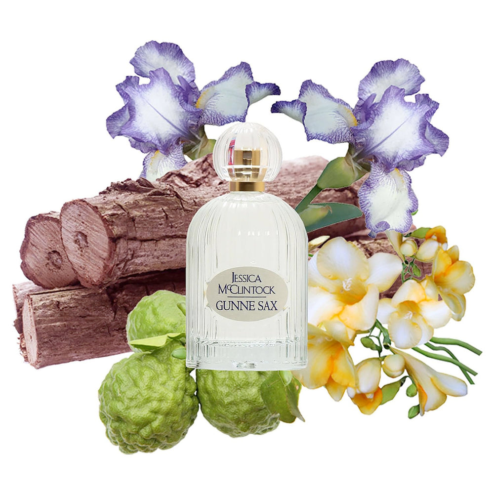 Jessica McClintock Gunne Sax floral-notes highlight bergamot, freesia, iris.