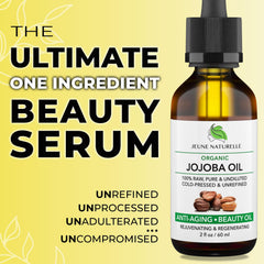 Jeune Naturelle Jojoba Oil pour demonstrates easy topical application for daily skincare and hair care.