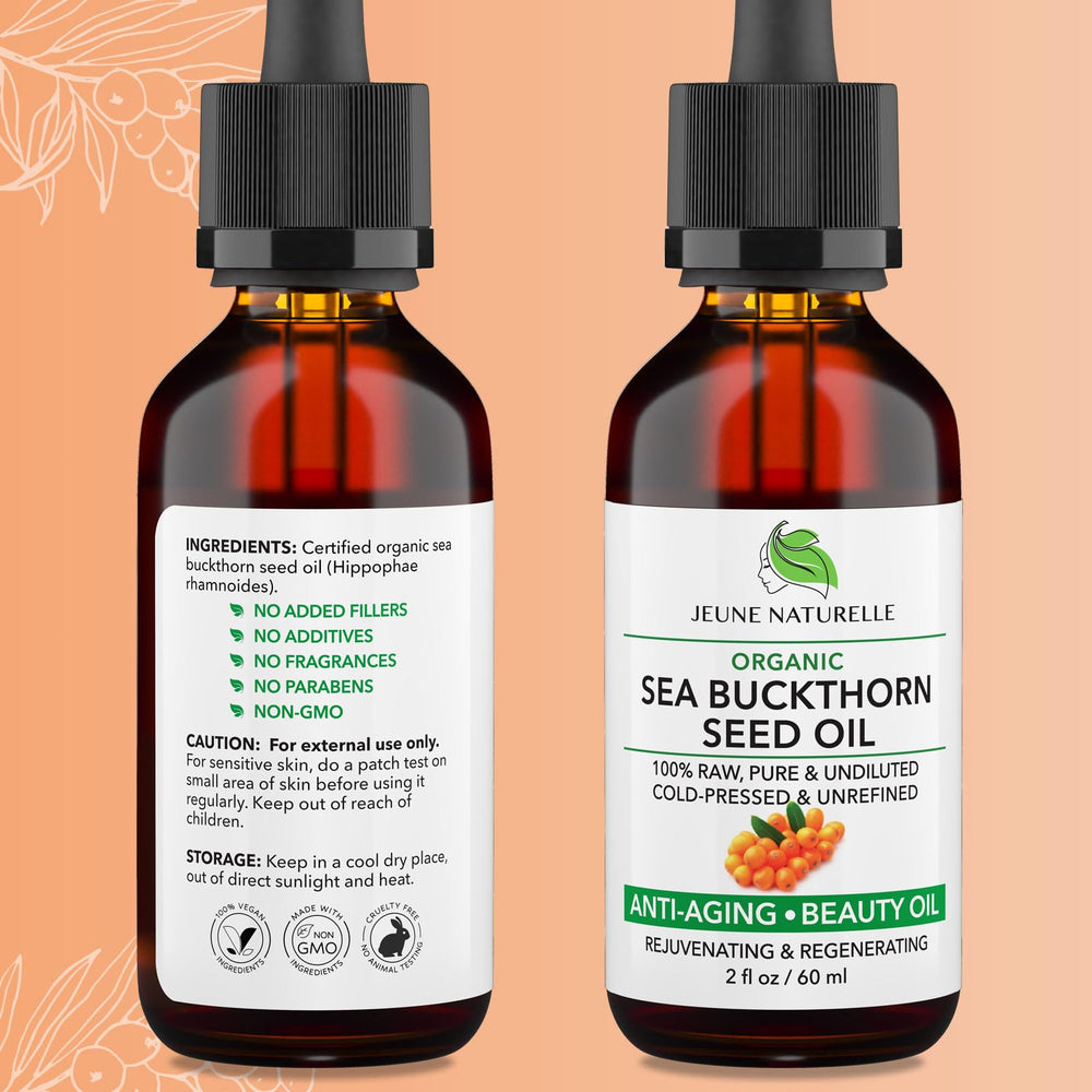 Jeune Naturelle Sea Buckthorn Oil dropper—raw oil for daily glow.
