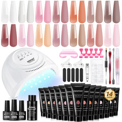 JEWHITENY 14-color poly gel kit with UV lamp for smooth application and salon-quality finish.