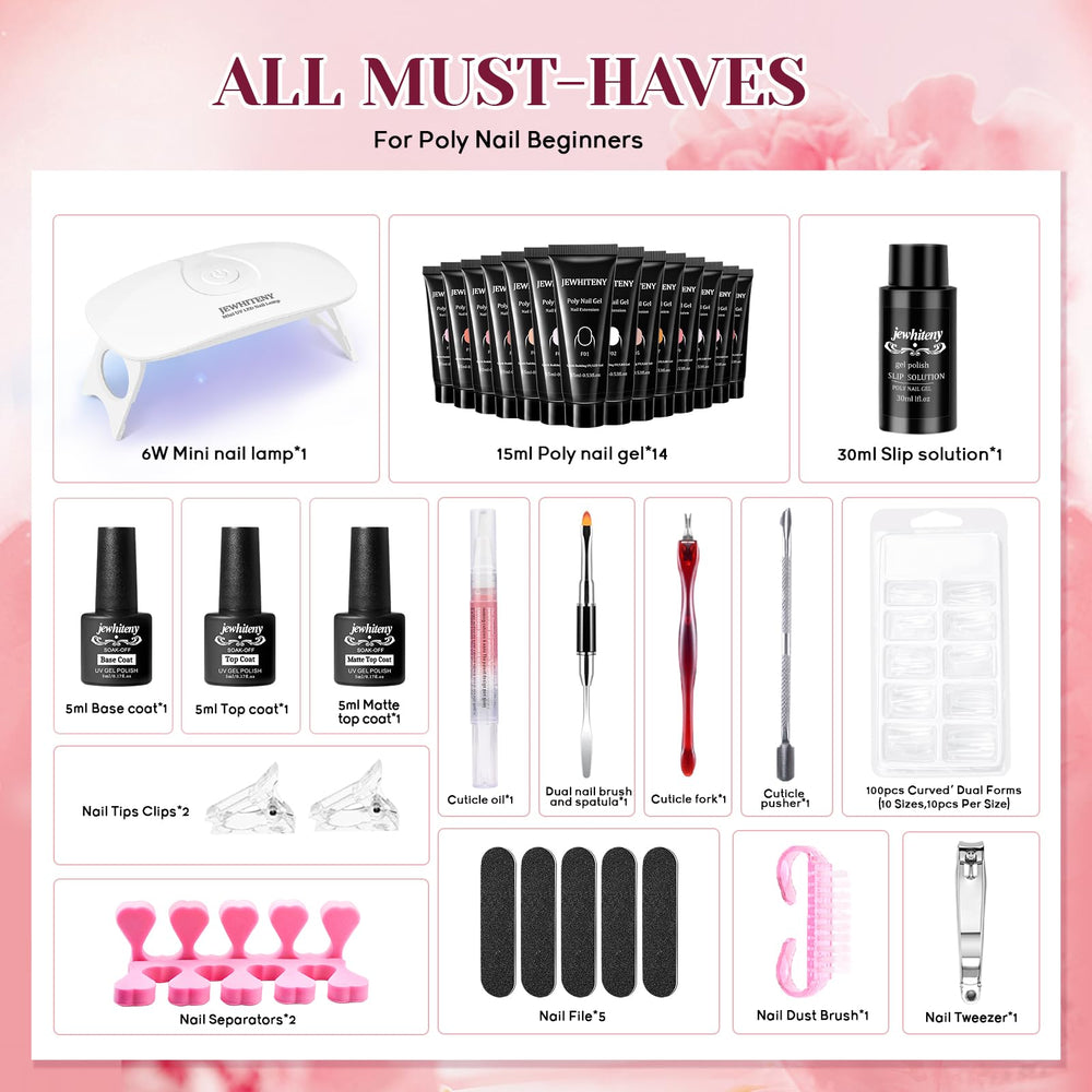 JEWHITENY poly nail gel kit 14 colors for versatile nail art