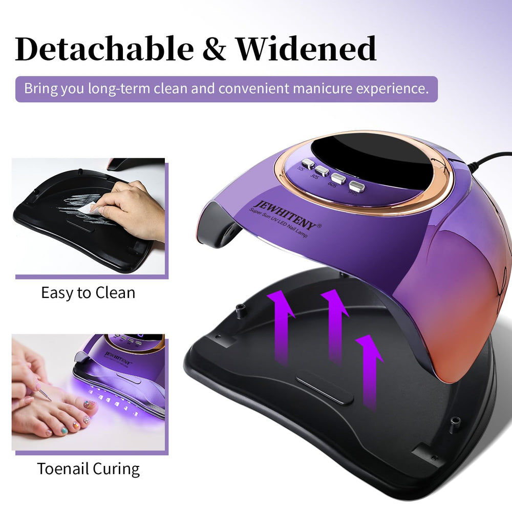 JEWHITENY 66-bead lamp provides even curing for diverse gels.