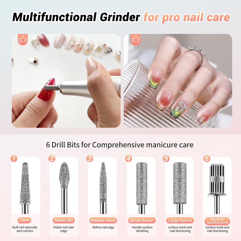 JEWHITENY SG717 included drill bits and sanding bands for versatile nail tasks
