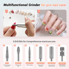 JEWHITENY SG717 included drill bits and sanding bands for versatile nail tasks