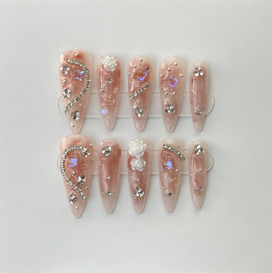 JIEADJIE press on nails in long dripping blusher style for elegant party looks
