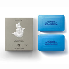 JIGME CALA Soft.SERVICESS buffing bar close-up showing microcrystal exfoliation for smoother skin.
