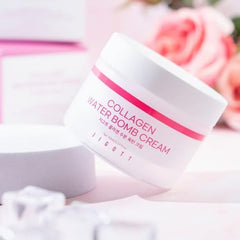 Jigott Collagen Water Bomb Cream displayed with daily skincare routine for moisture