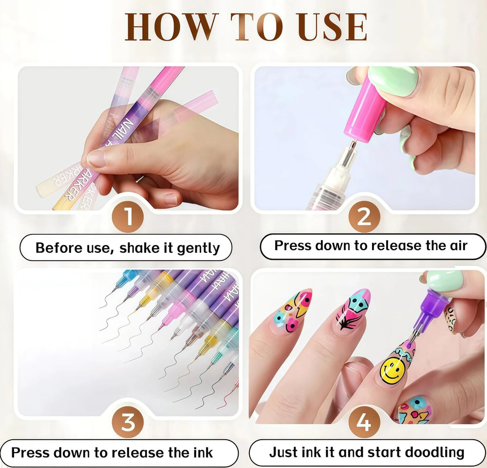 JIJOE Nail Art Pen Set ergonomic grip for comfortable long sessions
