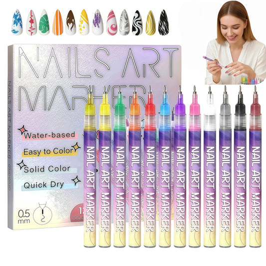 JIJOE Nail Art Pen Set tip close-up showing 0.5mm precision for fine lines