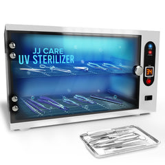 JJ CARE UV sterilizer front view shows compact tabletop design for salons and home use