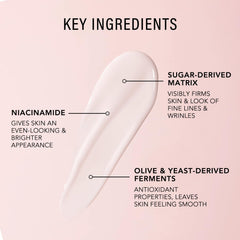JLO Beauty Brightening Serum ingredients table signals vitamin C and niacinamide support.