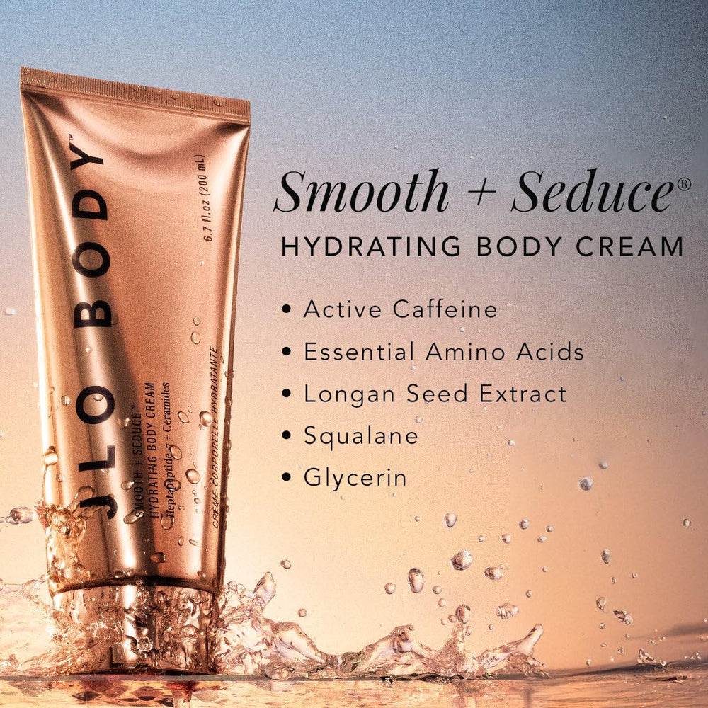 JLO Beauty Hydrating Body Cream swirl highlights rich texture and quick absorption