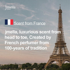 Close-up of jmella Blooming Peony conditioner label highlighting premium fragrance.