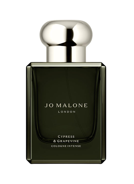 Jo Malone Cypress & Grapevine bottle with fresh woody notes for everyday wear.