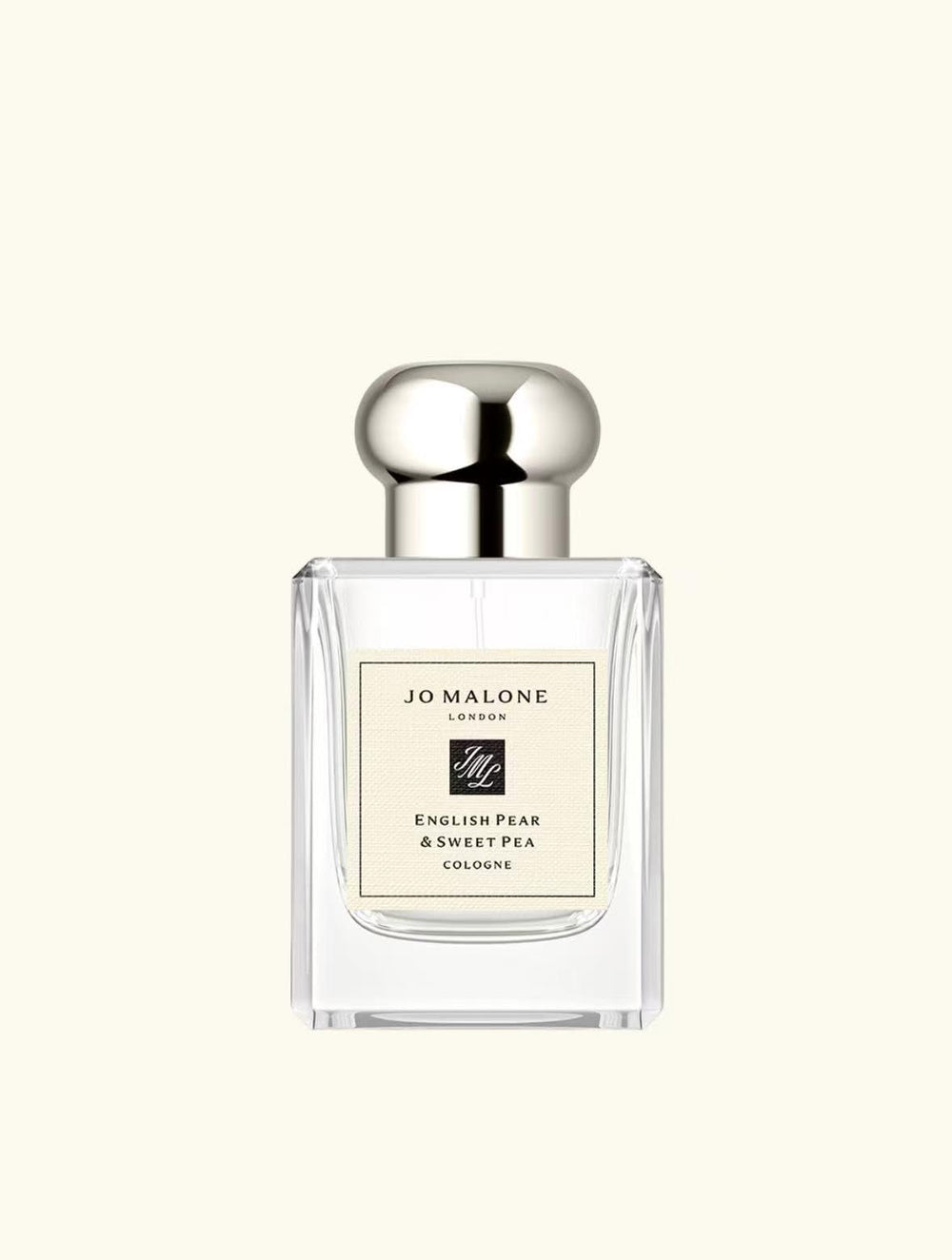 Jo Malone English Pear & Sweet Pea outer packaging in pastel tones evoking spring fragrance.