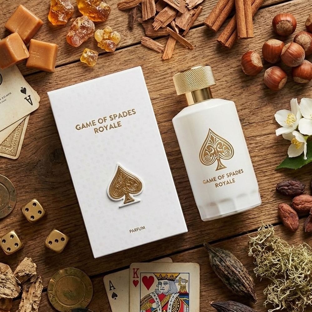 Jo Milano Game of Spades Royale base mingles caramel and musk for lasting warmth and depth.