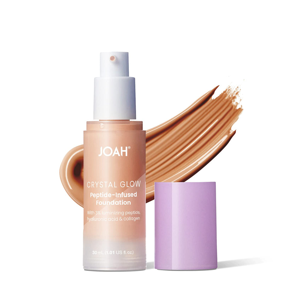 JOAH Crystal Glow foundation bottle close-up showing natural dewy radiance