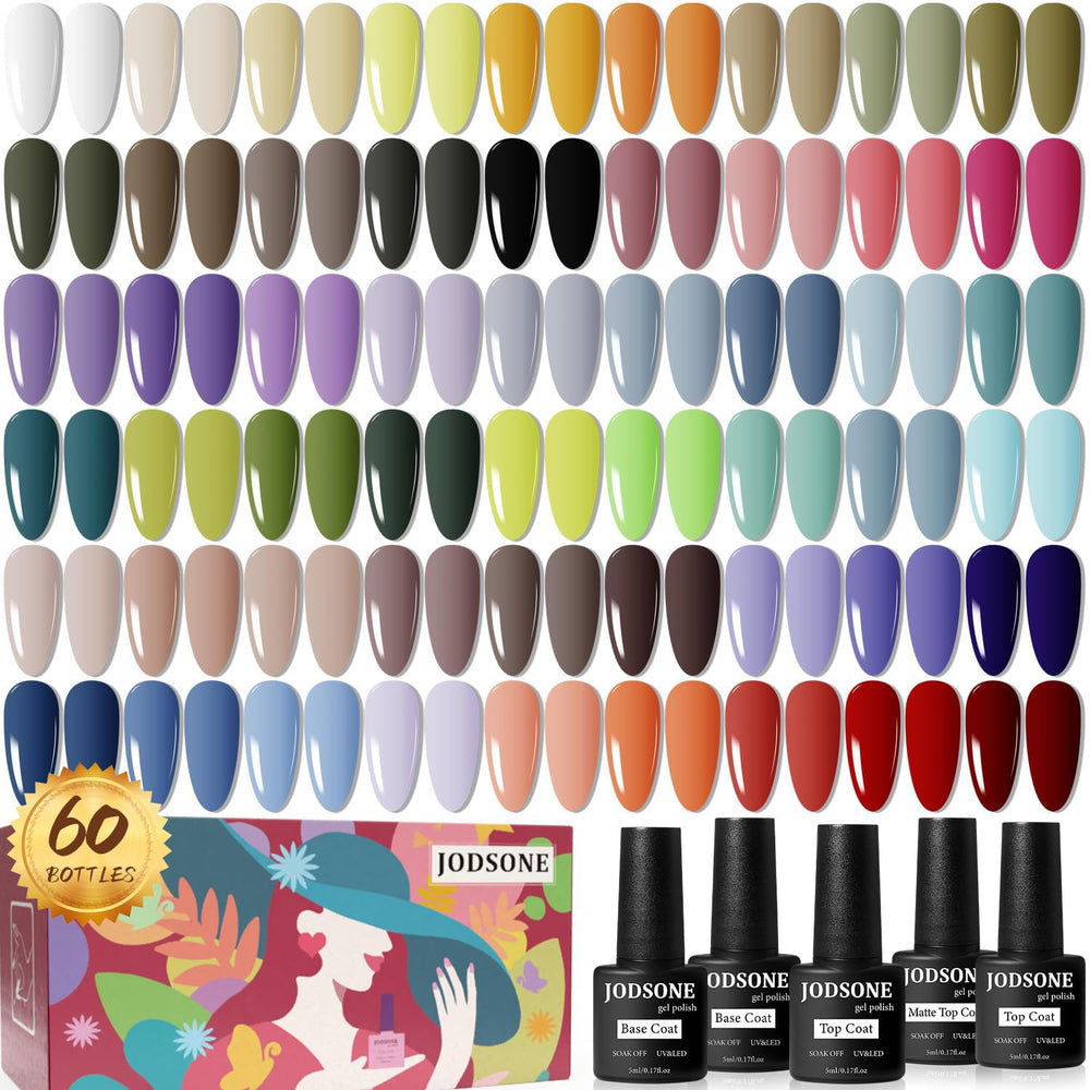 Jodsone gel nail polish set in gift box showing 60-piece assortment for at-home manicures
