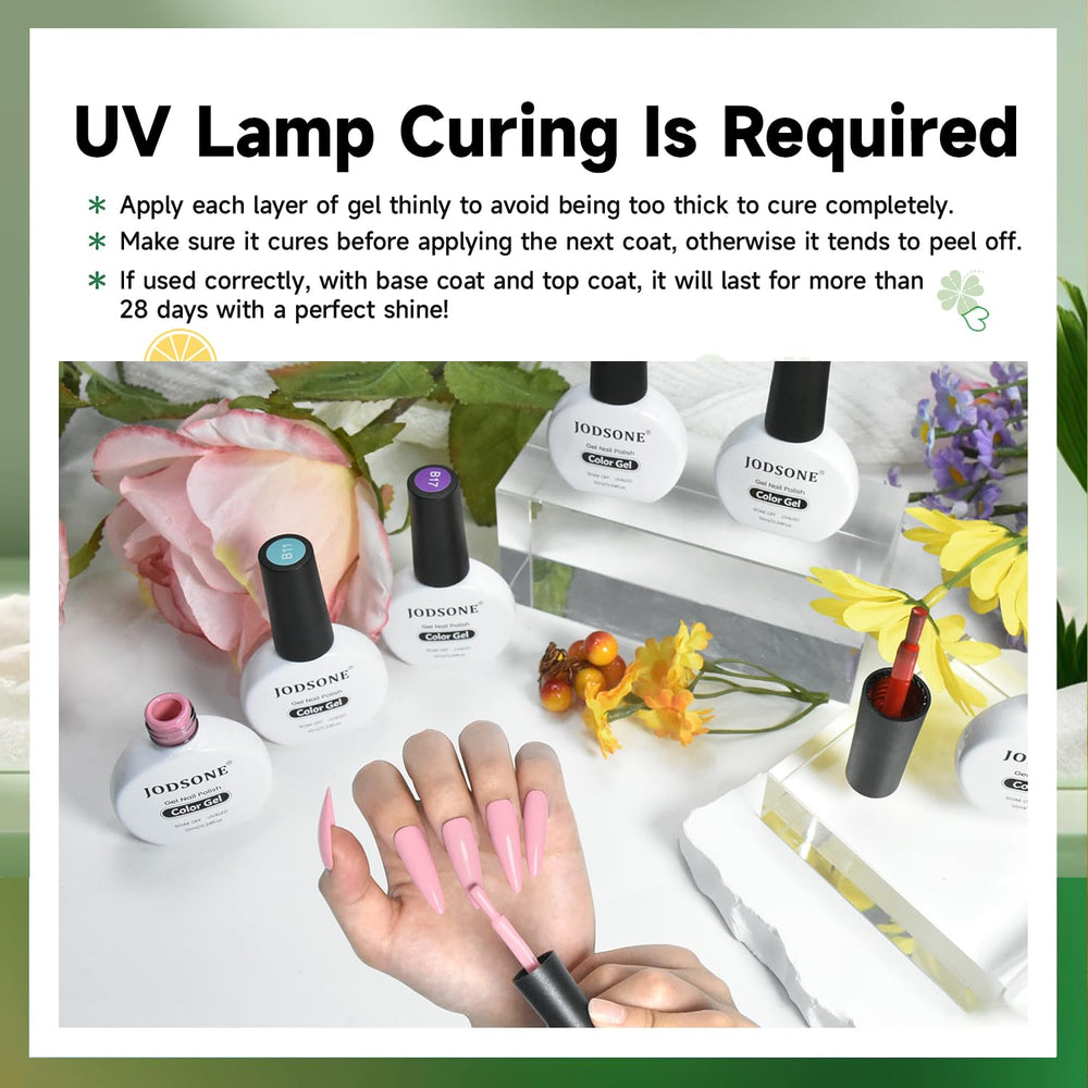 JODSONE professional manicure setup with base and top coats ready.